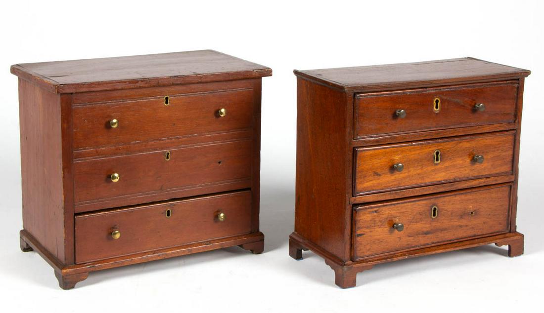 AMERICAN MAHOGANY AND PINE MINIATURE CHEST OF DRAWERS / (1 of 8)