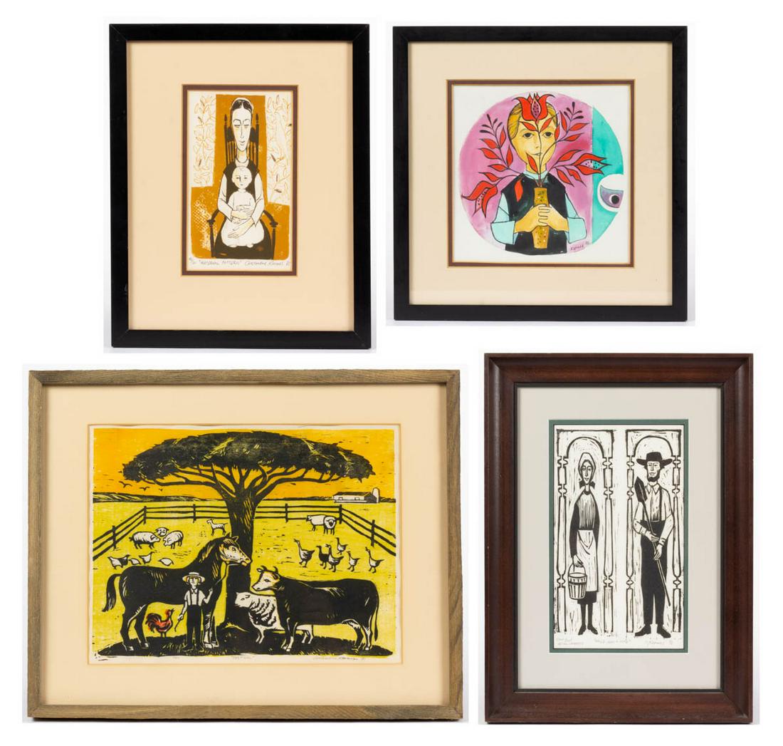 CONSTANTINE KERMES (PENNSYLVANIA, 1923-2009) FOLK ART: CONSTANTINE KERMES (PENNSYLVANIA, 1923-2009) FOLK ART PORTRAIT OF A BOY, watercolor on paper, depicting a boy holding a vase with stylized flowering tulip, signed and dated lower right. Housed under g