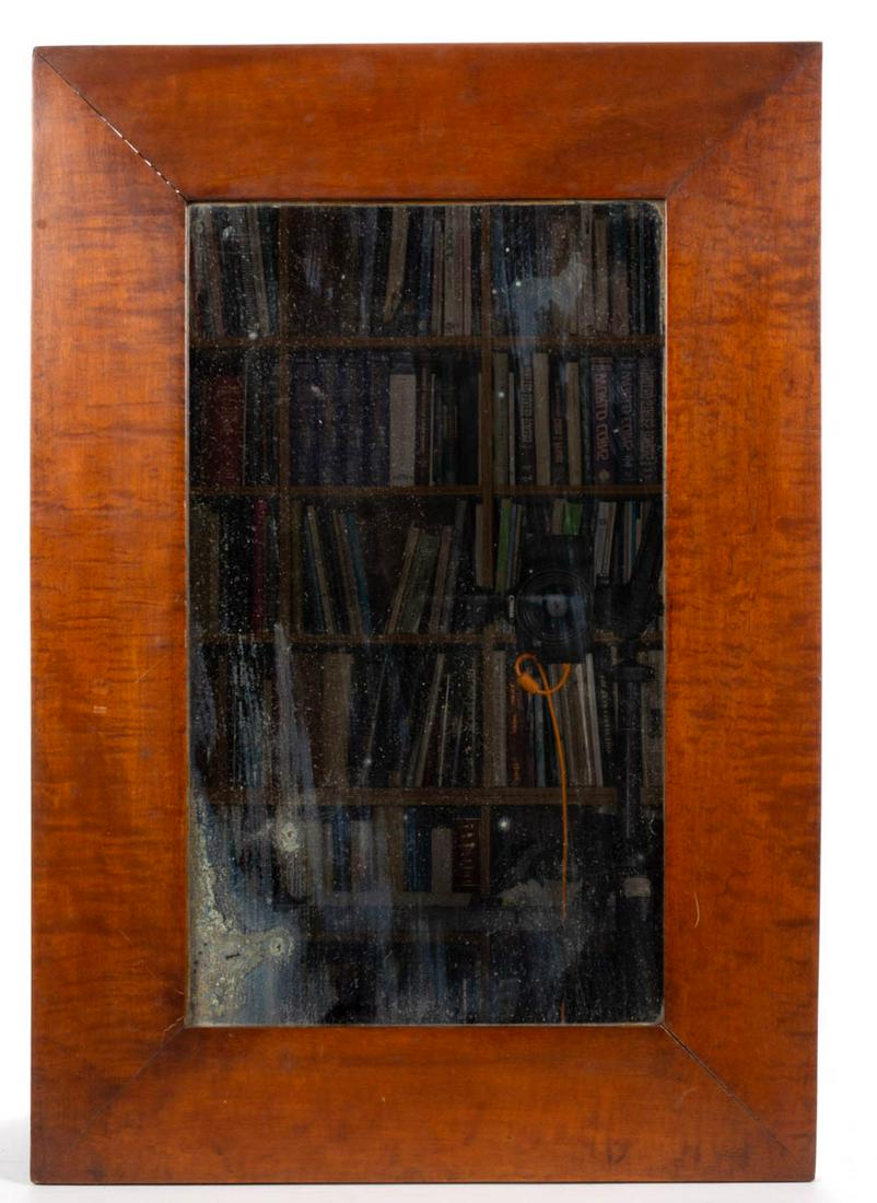 AMERICAN FIGURED TIGER MAPLE WALL MIRROR: AMERICAN FIGURED TIGER MAPLE WALL MIRROR, rectangular form with likely original mirror plate. Frame with likely original surface with warm color. First half 19th century. 26 1/4" x 18". Provenance: Th