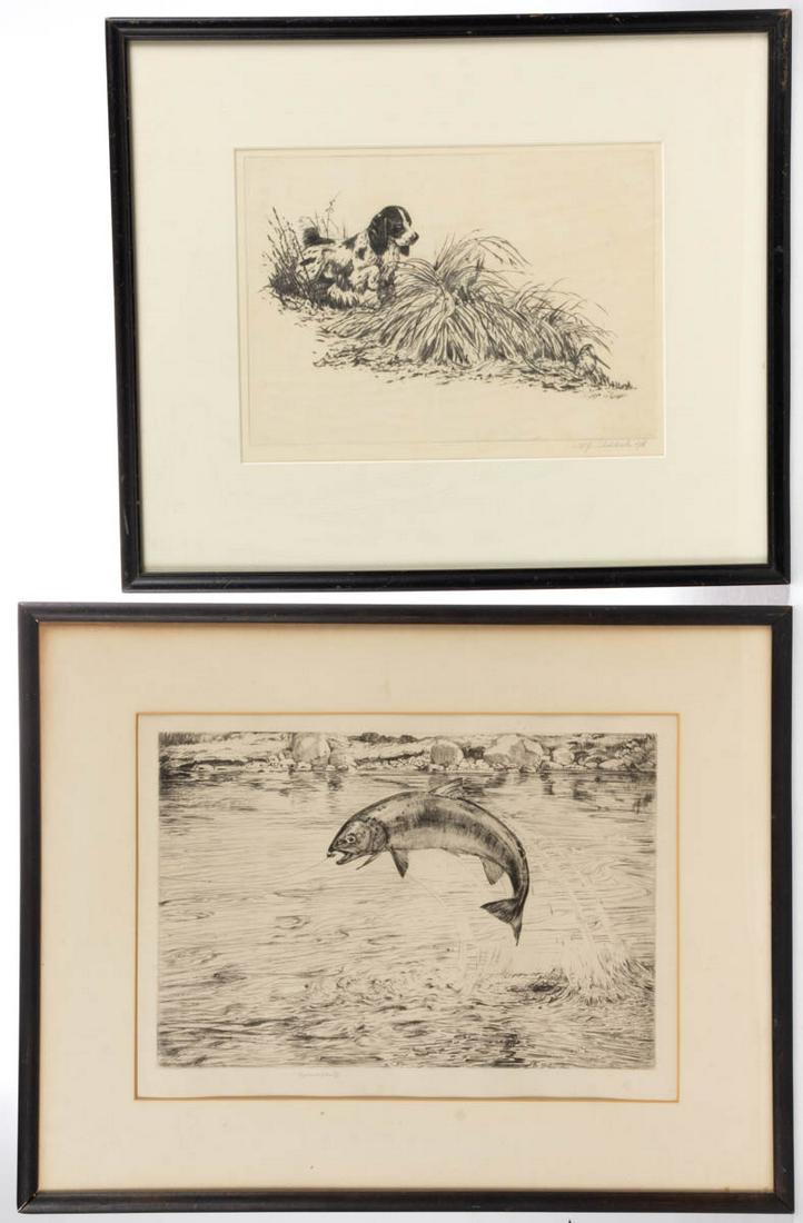 AMERICAN SPORTING PRINTS, LOT OF TWO: AMERICAN SPORTING PRINTS, LOT OF TWO, etchings on paper, comprising a William Schaldach (1896-1982) depicting a bird dog and wood cock, pencil signed in the lower right and a George Marples (1869-1939