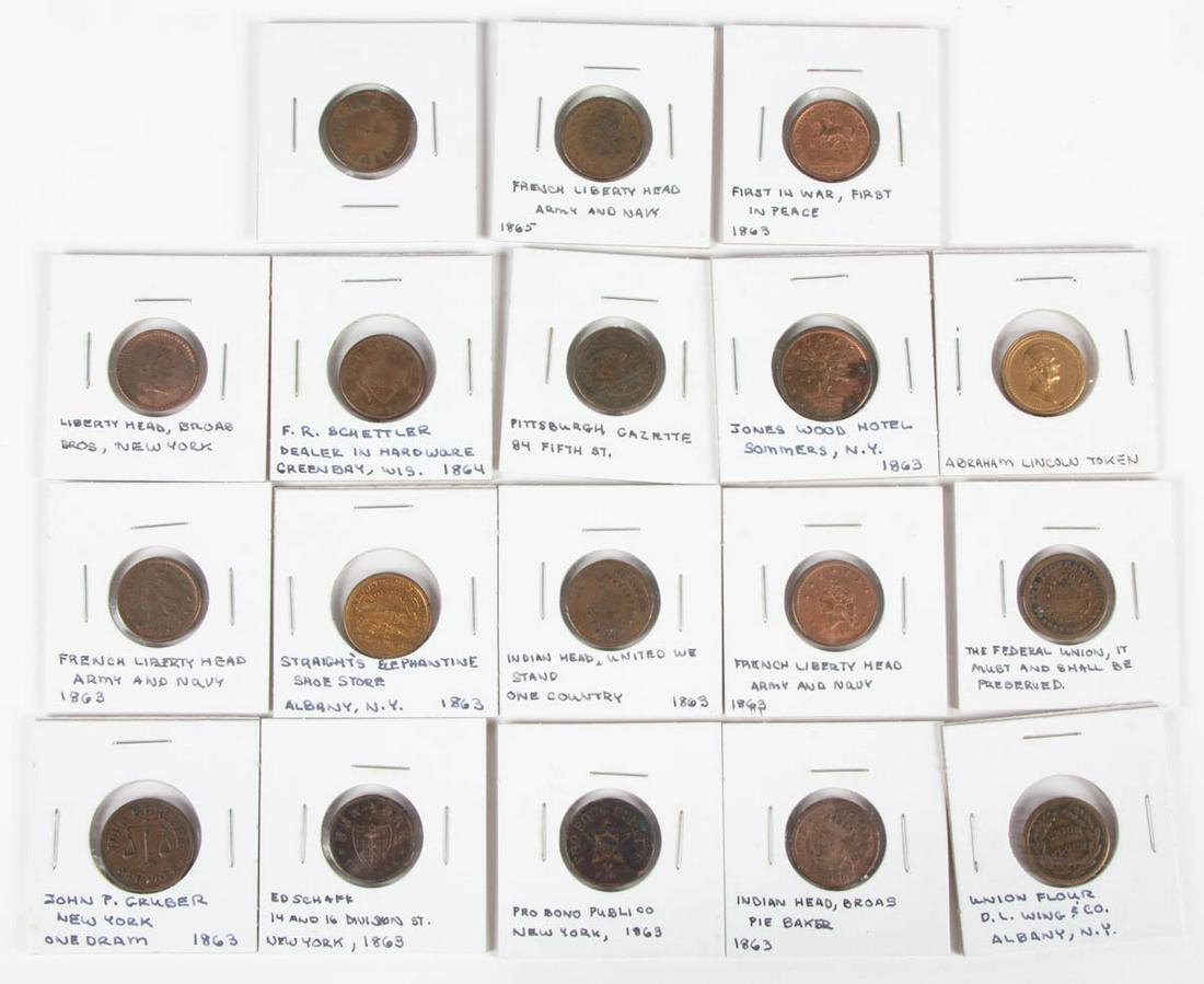 ASSORTED CIVIL WAR COPPER TOKENS, LOT OF 18 (1 of 1)
