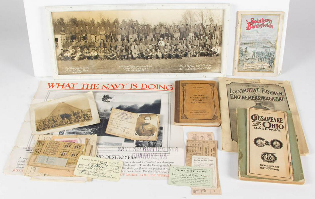 ASSORTED RAILROAD, MILITARY, AND RELATED EPHEMERA, LOT (1 of 3)