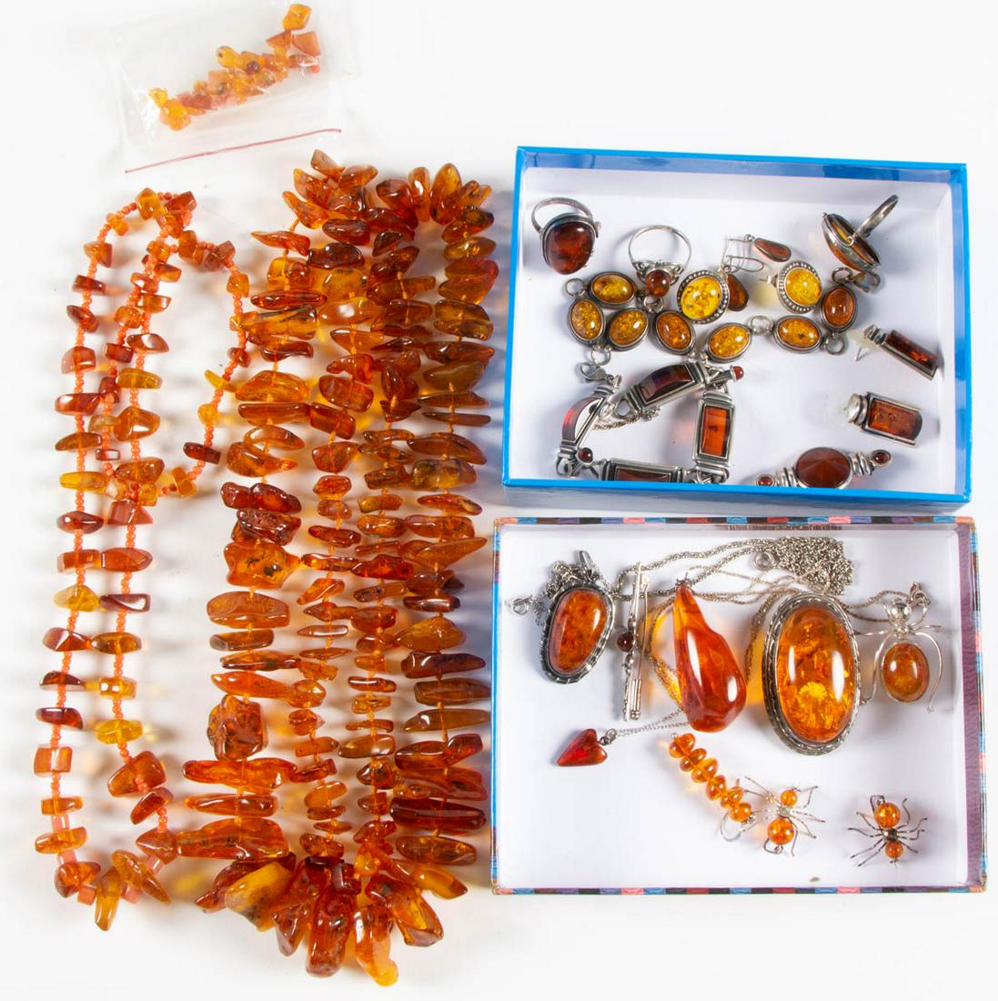 VINTAGE AND CONTEMPORARY AMBER / AMBER-TYPE JEWELRY, (1 of 4)