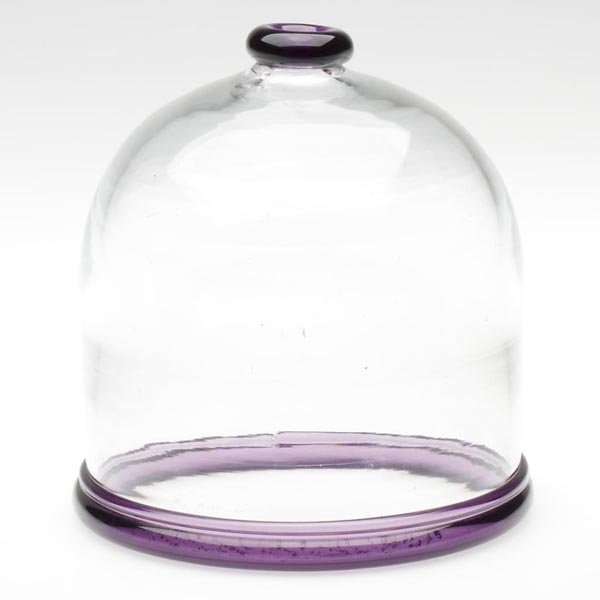 FREE-BLOWN TWINE HOLDER: FREE-BLOWN TWINE HOLDER, colorless, with a very rare amethyst applied top ring and collared lower edge. Probably Pittsburgh. 1850-1875. Height: 5 in.; base diameter: 5 1/4 in. Provenance: Collection o