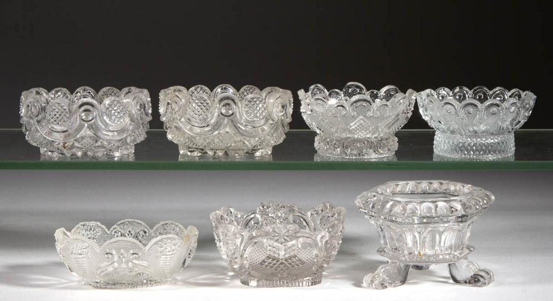 ASSORTED PRESSED LACY ERA OPEN SALTS, LOT OF SEVEN (1 of 1)