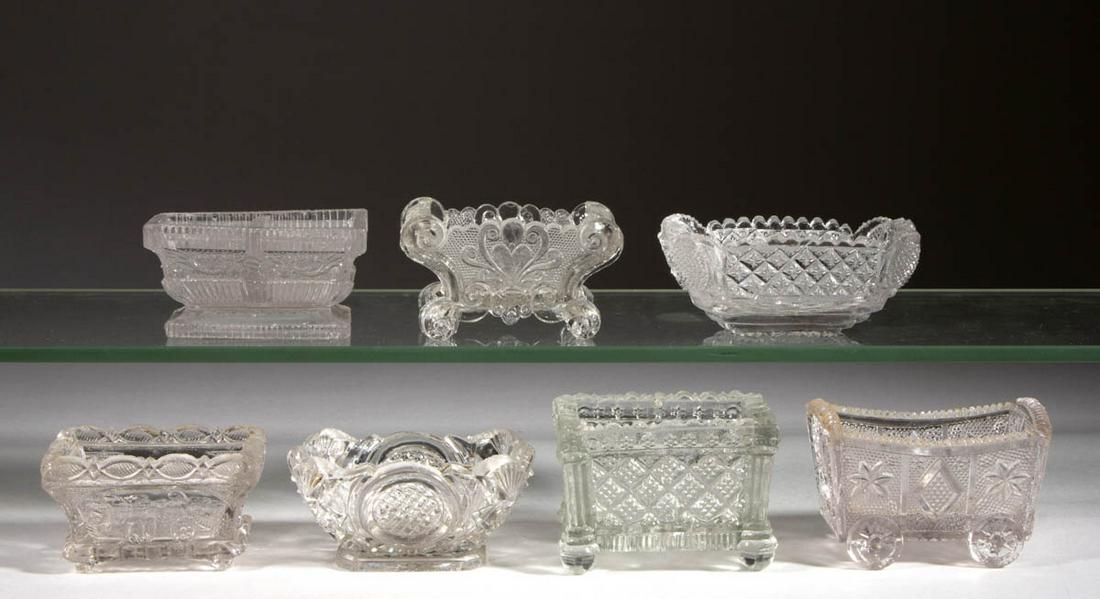 ASSORTED PRESSED LACY ERA OPEN SALTS, LOT OF SEVEN (1 of 1)