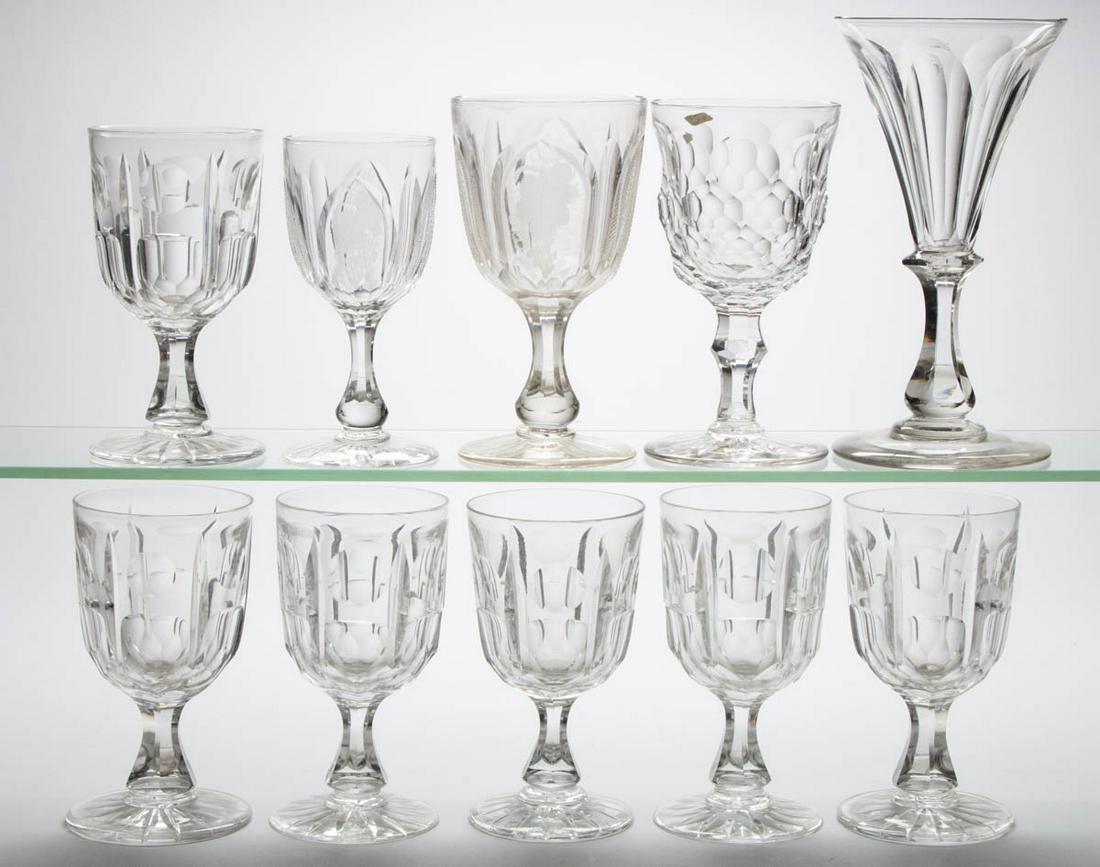 ASSORTED CUT GLASS GOBLETS, LOT OF NINE (1 of 1)