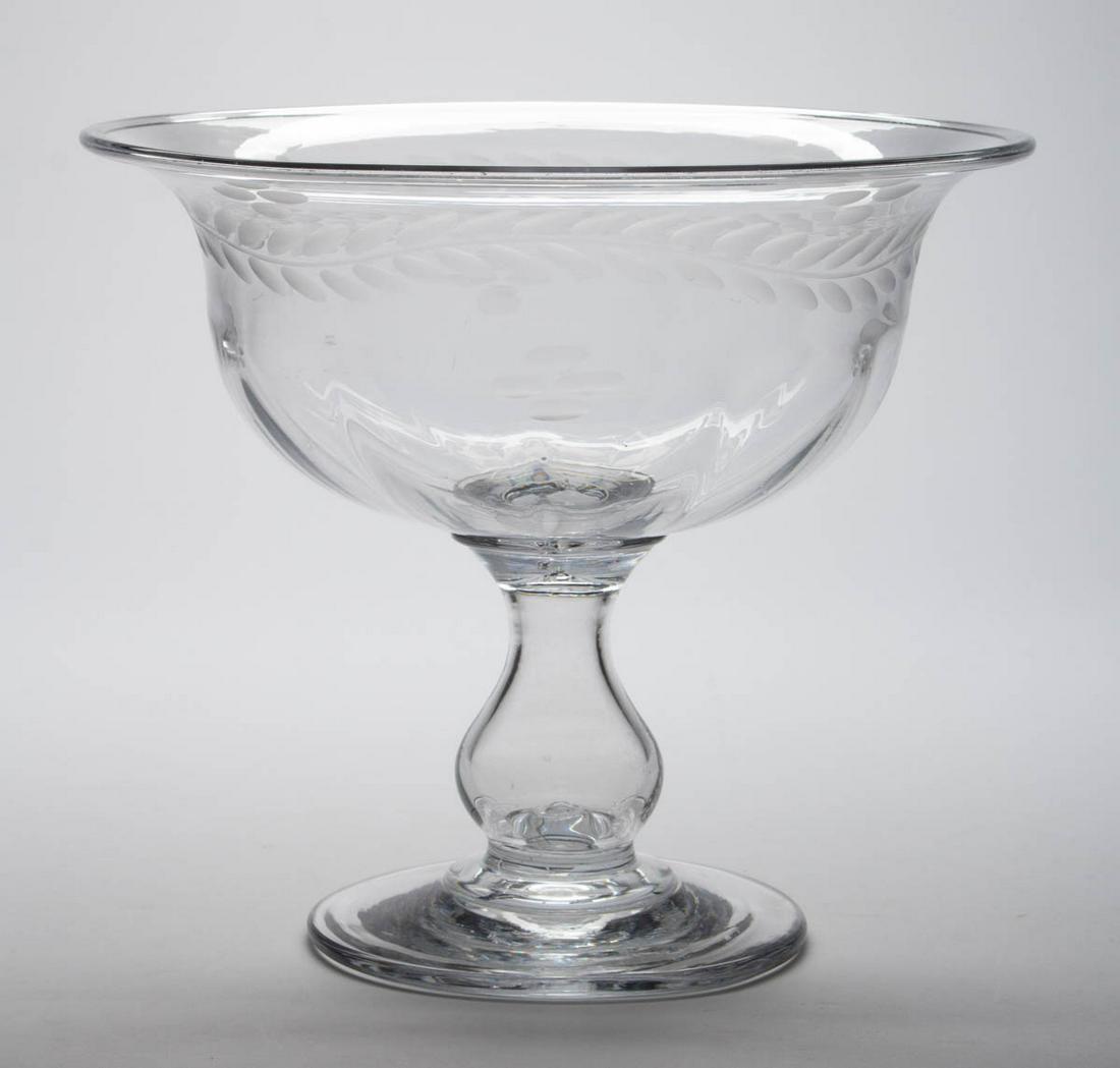 FREE-BLOWN AND ENGRAVED GLASS OPEN COMPOTE (1 of 1)