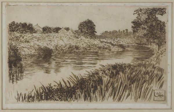 OTTO HENRY BACHER (AMERICAN, 1856-1909) NEW YORK E: OTTO HENRY BACHER (AMERICAN, 1856-1909) NEW YORK ETCHING, label indicates title "On the Bronx" (II state, 6th proof), signed and dated 1900 lower right, later frame. Early 20th century. 5 1/4" x 8 1/4