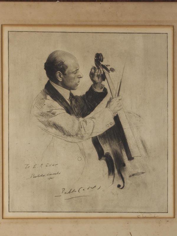 FERDINAND SCHMUTZER (AUSTRIAN, 1870-1928) PORTRAIT: FERDINAND SCHMUTZER (AUSTRIAN, 1870-1928) PORTRAIT OF PABLO CASALS, artist proof etching on paper, depicting the famous Spanish cellist and conductor with his instrument, signed "F. Schmutzer" in lowe