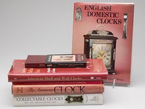 CLOCK REFERENCE VOLUMES, LOT OF SIX: CLOCK REFERENCE VOLUMES, LOT OF SIX, including "English Domestic Clocks", by Herbert Cescinsky and Malcolm R. Webster, Suffolk, England: Antique Collectors' Club, 1976; and "American Shelf and Wall Cl