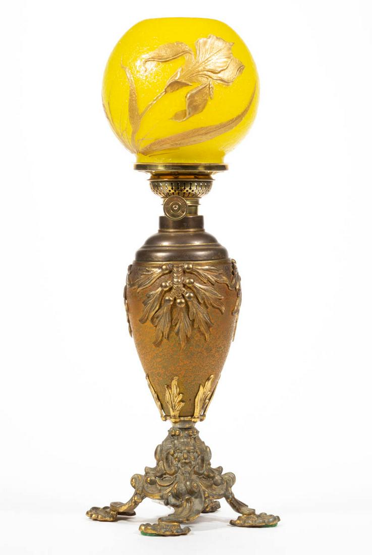 VICTORIAN BRASS AND CAST SPELTER JUNIOR STAND LAMP (1 of 1)