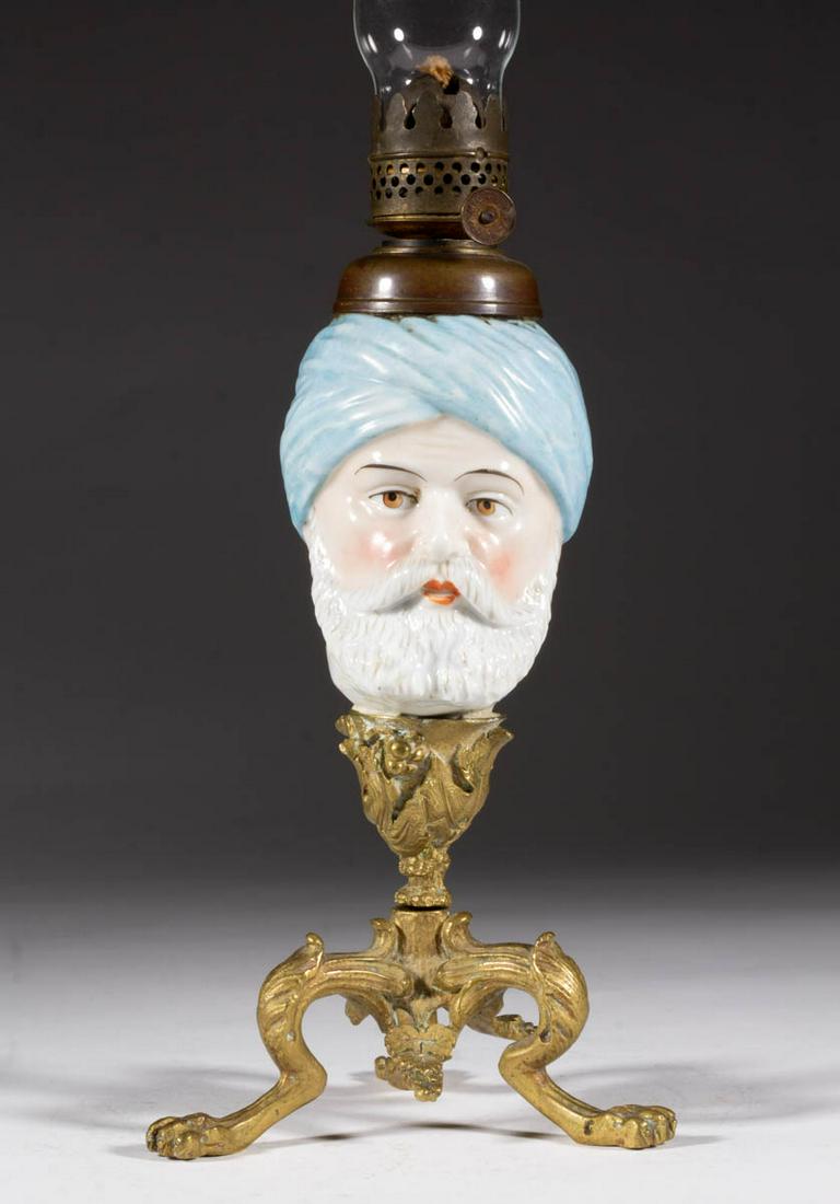 PORCELAIN MIDDLE-EASTERN FIGURAL MINIATURE PEG LAMP (1 of 3)