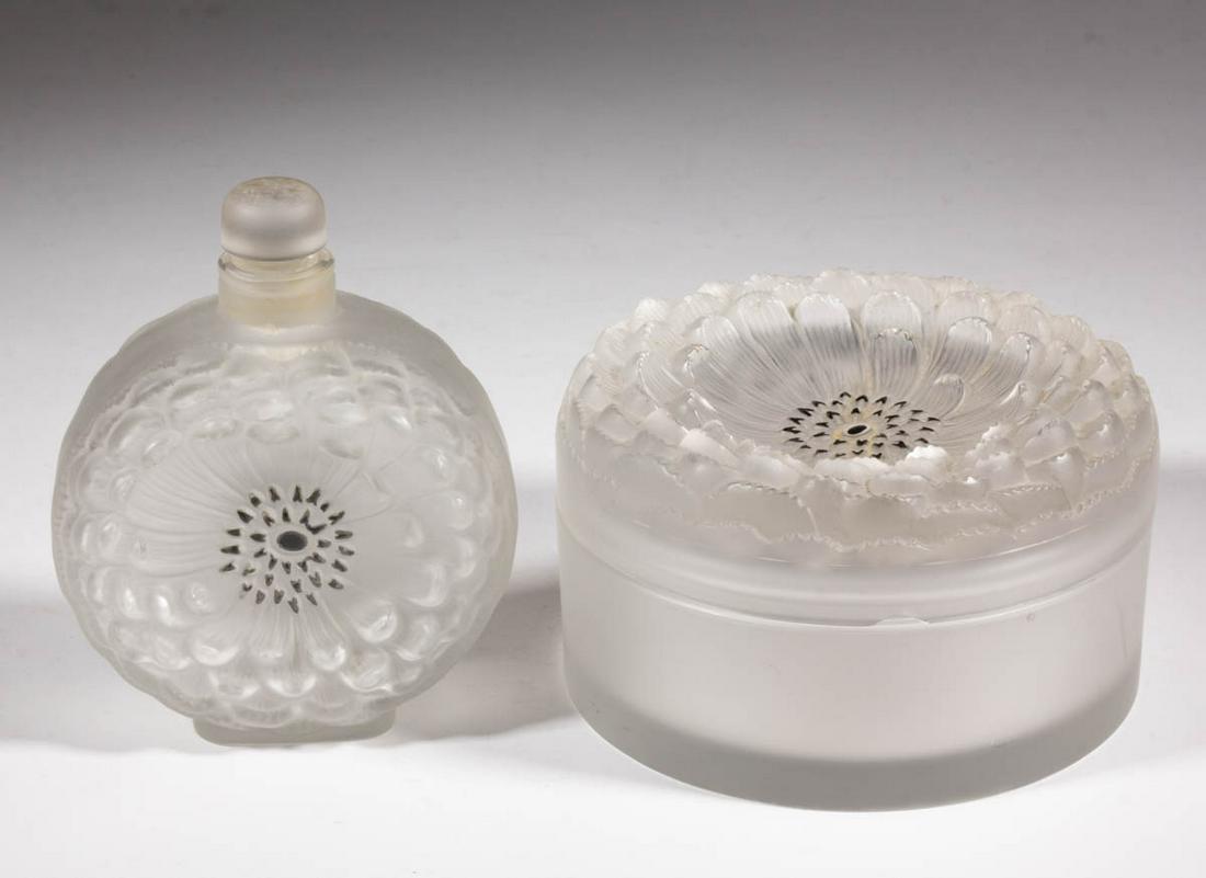 LALIQUE DAHLIA ART GLASS DRESSER ARTICLES, LOT OF TWO (1 of 1)