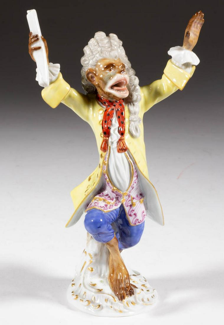 GERMAN MEISSEN PORCELAIN MONKEY BAND CONDUCTOR FIGURE (1 of 5)