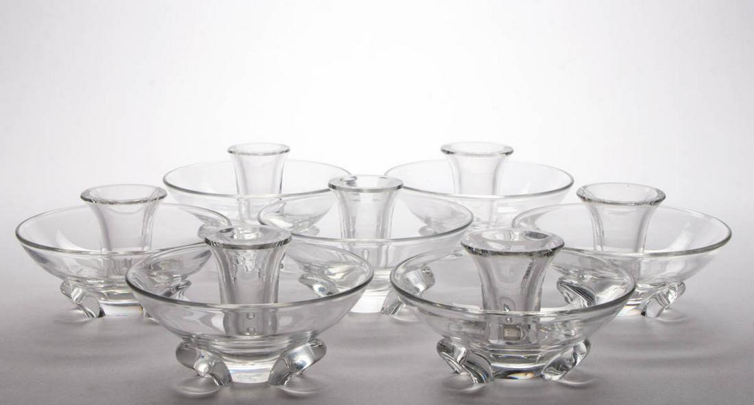STEUBEN CRYSTAL ART GLASS CANDLESTICKS, LOT OF SEVEN (1 of 1)