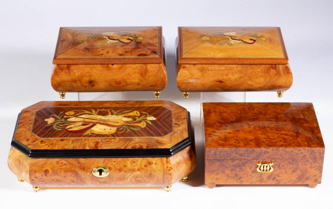 ASSORTED MANUFACTURERS INLAID MUSIC BOXES, LOT OF FOUR (1 of 3)