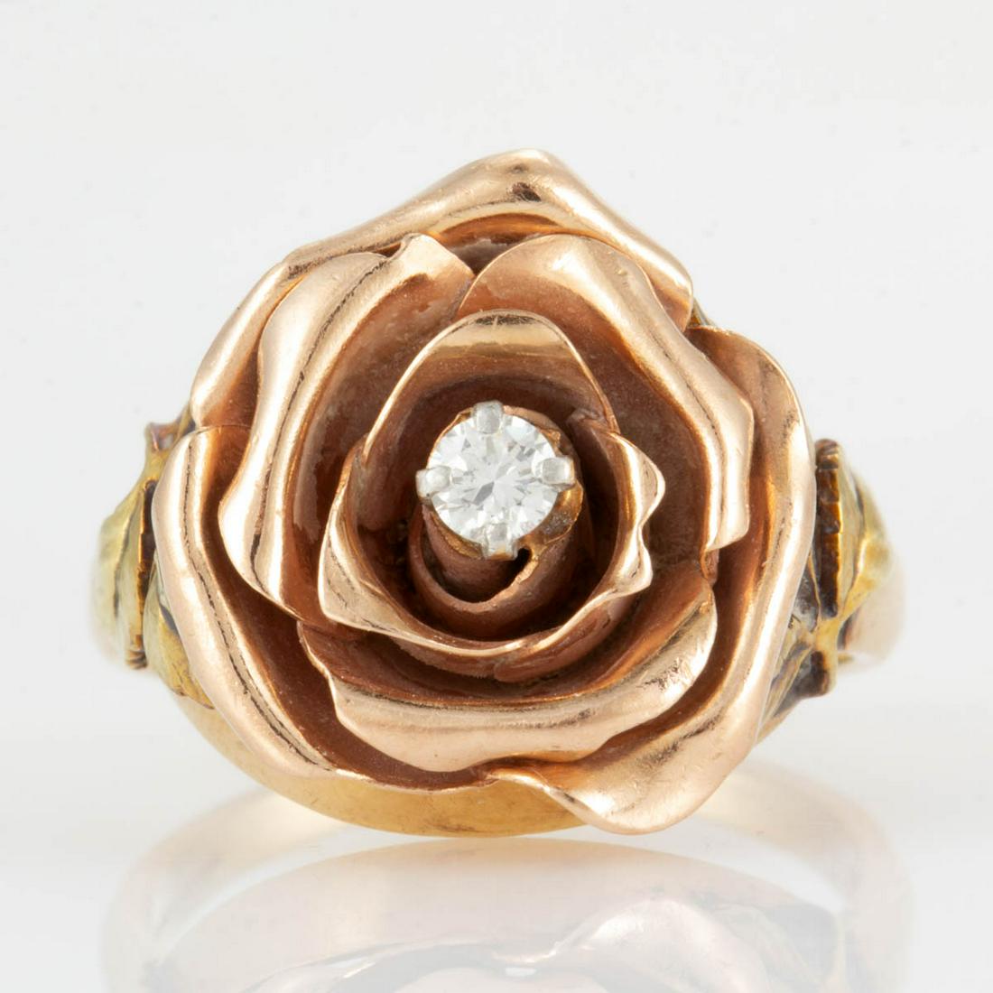 VINTAGE TIFFANY & CO. 14K GOLD AND DIAMOND ROSE FIGURAL (1 of 4)