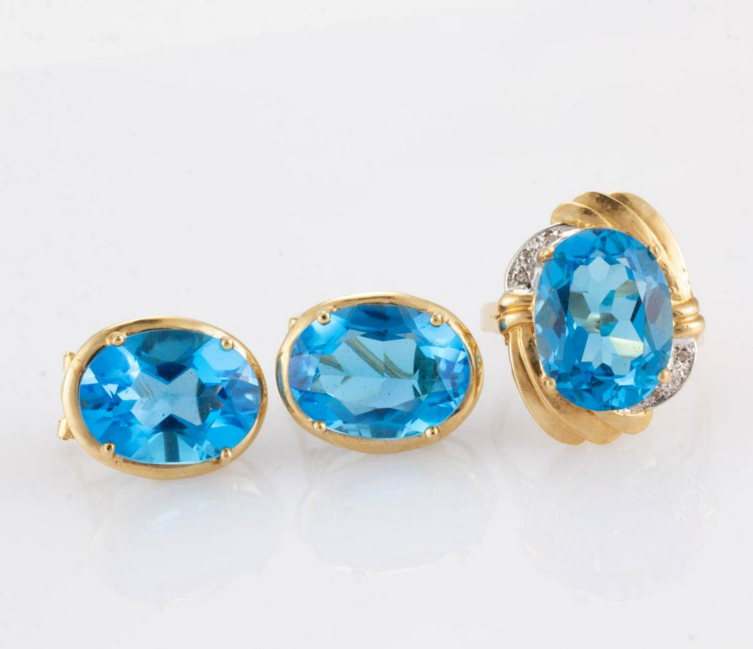 VINTAGE 14K YELLOW GOLD AND BLUE TOPAZ JEWELRY, LOT OF (1 of 3)