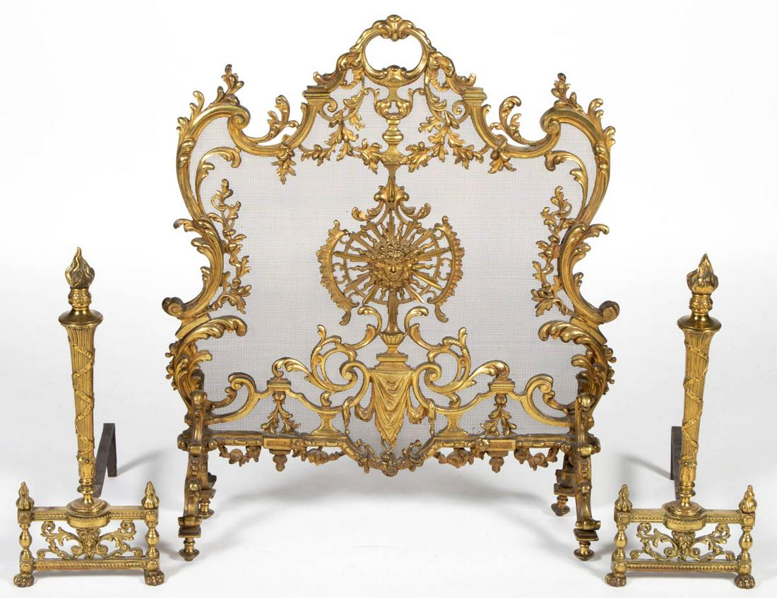 FRENCH LOUIS XV-STYLE GILT-BRONZE FIREPLACE SCREEN (1 of 7)