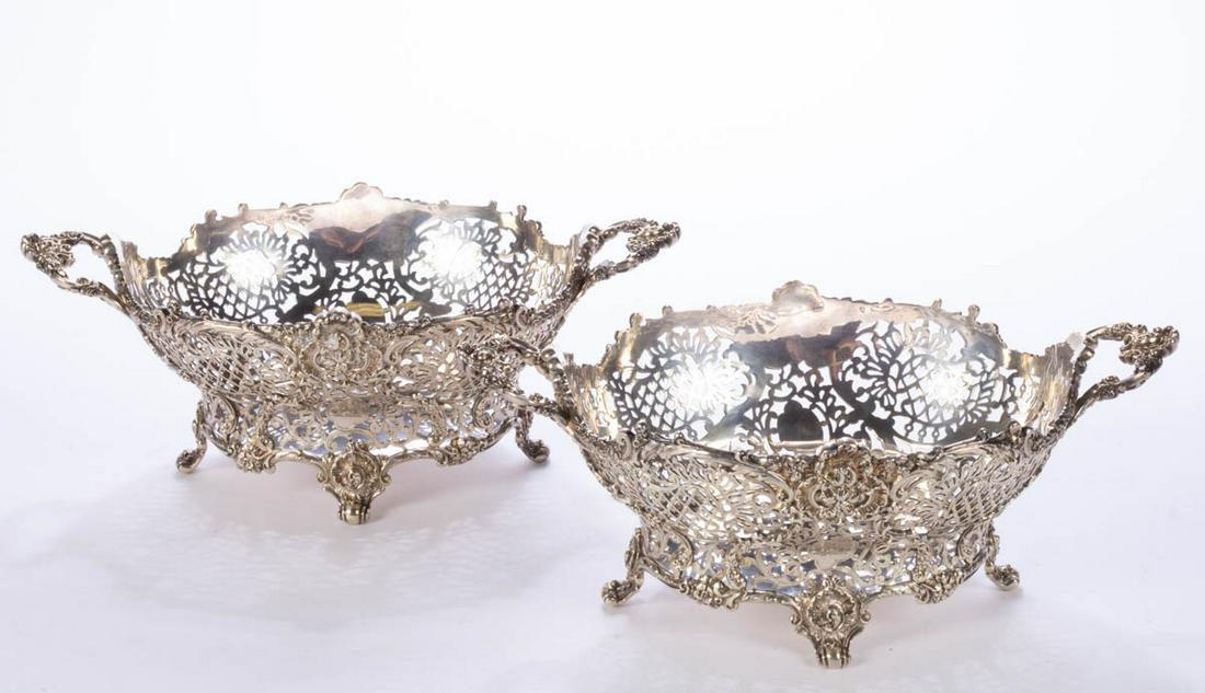 ENGLISH RETICULATED STERLING SILVER BASKETS, PAIR (1 of 1)