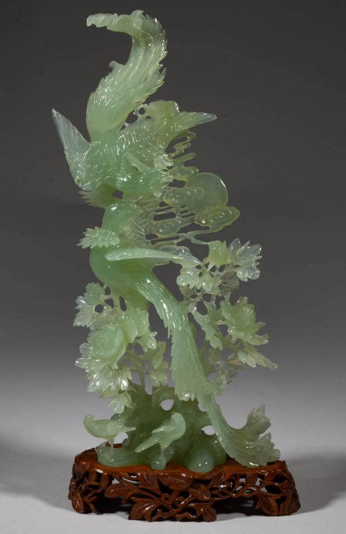 CHINESE CARVED JADE FIGURAL BIRD SCULPTURE (1 of 3)
