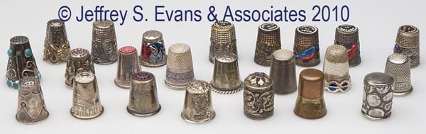STERLING SILVER AND VARIOUS METALS THIMBLES, LOT O: STERLING SILVER AND VARIOUS METALS THIMBLES, LOT OF 23, various origins including Portugal, Mexico, Norway, and Spain, several with enamel decoration, three with colored stone caps and one with turquo