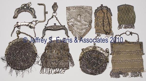 ASSORTED LADY'S BEADED PURSES AND PARTS: ASSORTED LADY'S BEADED PURSES AND PARTS, comprised of six complete purses, four hinged frames only, one with chatelaine clip, and one mesh bag only. First quarter 20th century. Largest purse 6" x 5". 