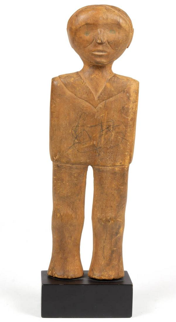 AMERICAN FOLK ART CARVED WOODEN FIGURE OF AN ARMLESS (1 of 5)