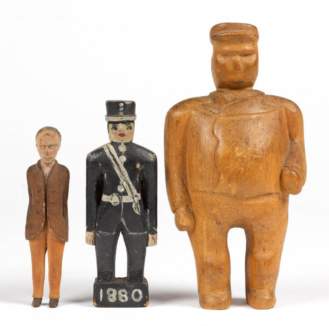FOLK ART CARVED FIGURES, LOT OF THREE (1 of 3)