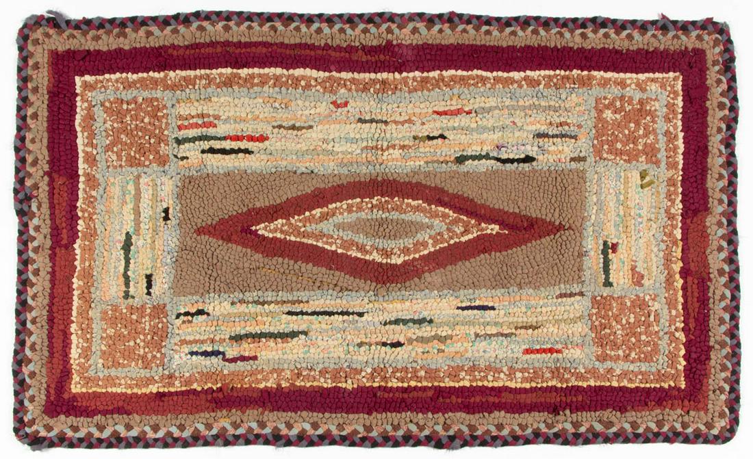 AMERICAN FOLK ART GEOMETRIC HOOKED RUG (1 of 3)