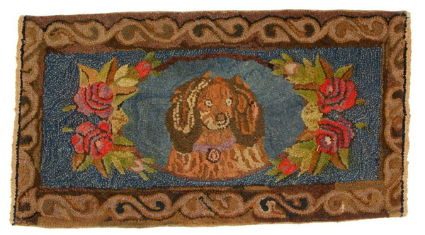 American Folk Art Pictorial Hooked Rug / Mat