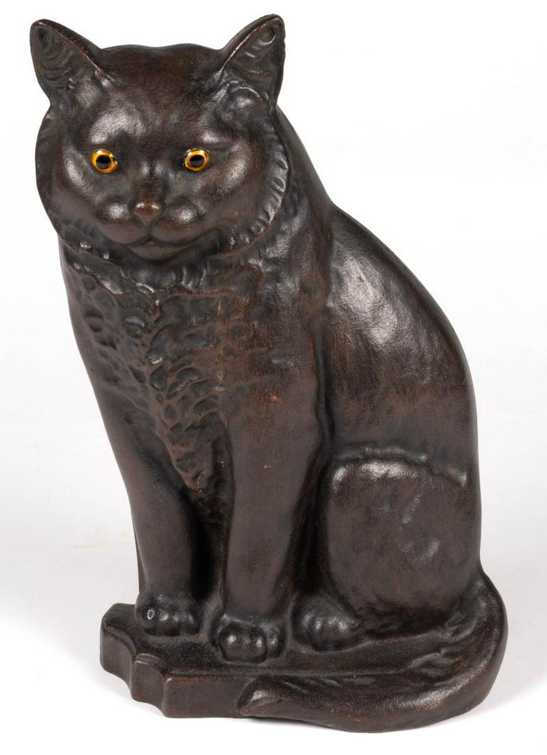 BRITISH CAST-IRON FIGURAL BLACK CAT FIREPLACE SET (1 of 3)