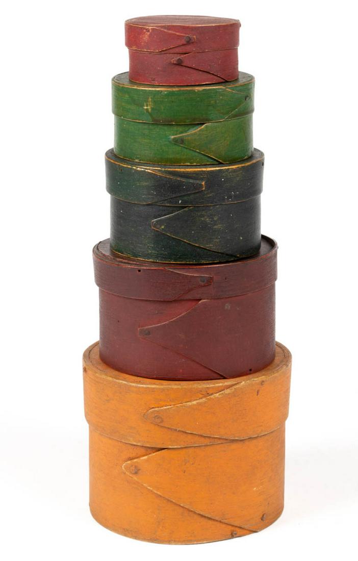 NEW ENGLAND PAINTED BENTWOOD DIMINUTIVE PANTRY BOXES, (1 of 6)