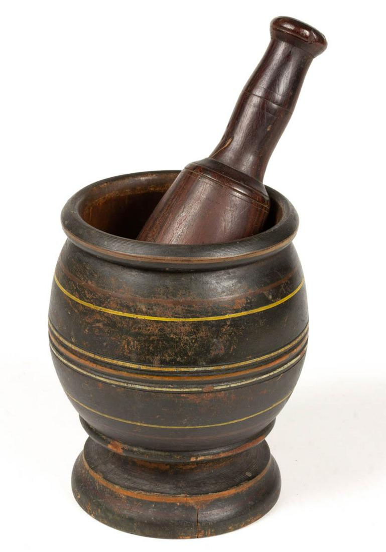 AMERICAN PAINTED TREEN MORTAR AND PESTLE (1 of 2)