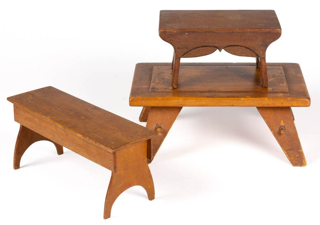 AMERICAN COUNTRY WOODEN FOOT STOOLS, LOT OF THREE (1 of 8)