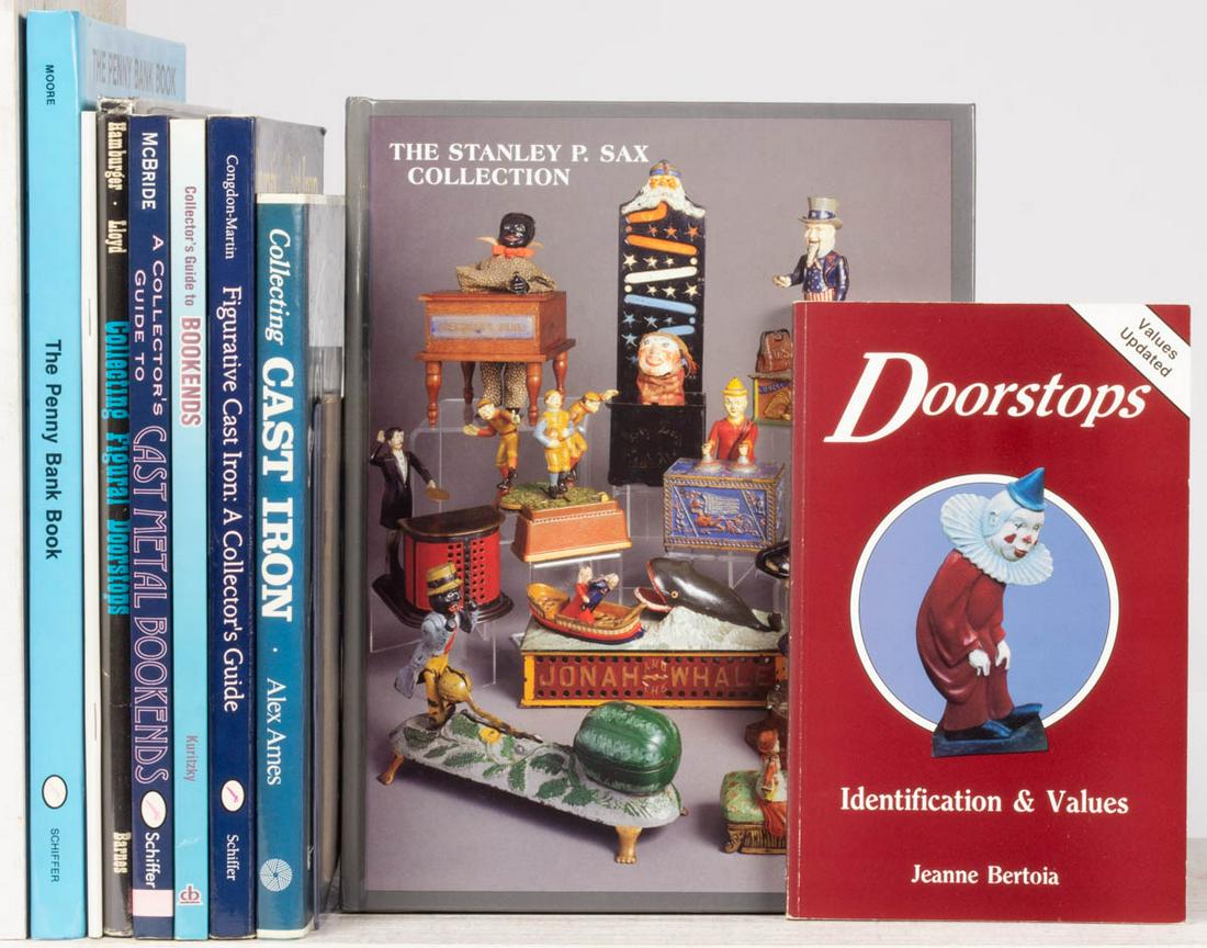 ASSORTED CAST-IRON AND DOORSTOP REFERENCE VOLUMES, LOT: ASSORTED CAST-IRON AND DOORSTOP REFERENCE VOLUMES, LOT OF TEN, including original National Foundry "Grey Iron Castings For Decorating" trade catalogue; McBride, "A Collector's Guide To Cast Metal Book