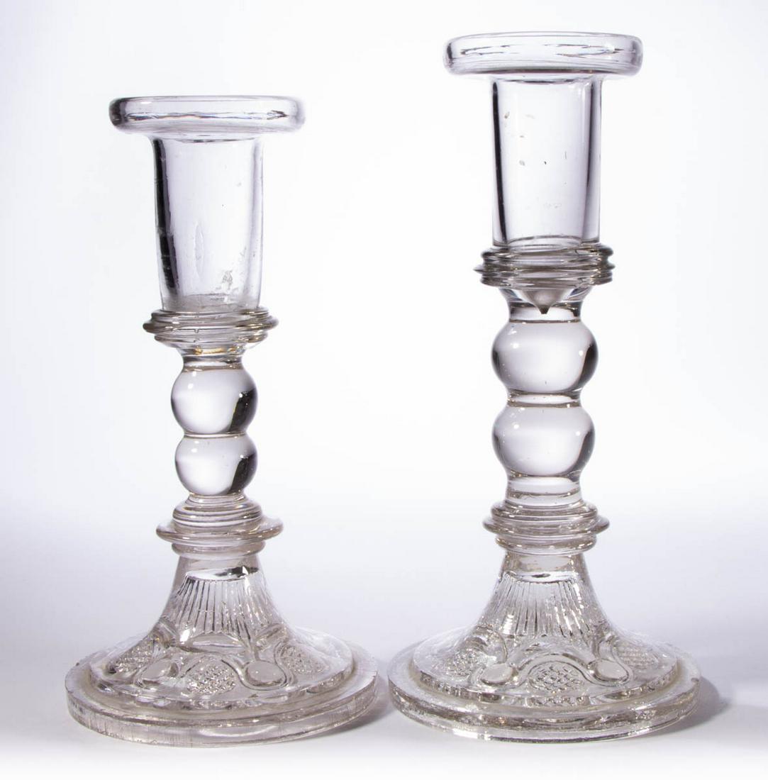 FREE-BLOWN AND PRESSED NEAR PAIR OF CANDLESTICKS (1 of 1)