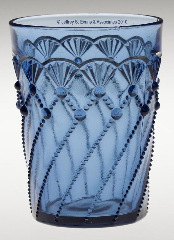 GREENTOWN NO. 350 / CORD DRAPERY TUMBLER: GREENTOWN NO. 350 / CORD DRAPERY TUMBLER, cobalt blue. Indiana Tumbler & Goblet Co. 4" h 3" dia rim.Provenance: From the estate of Olive Alder.