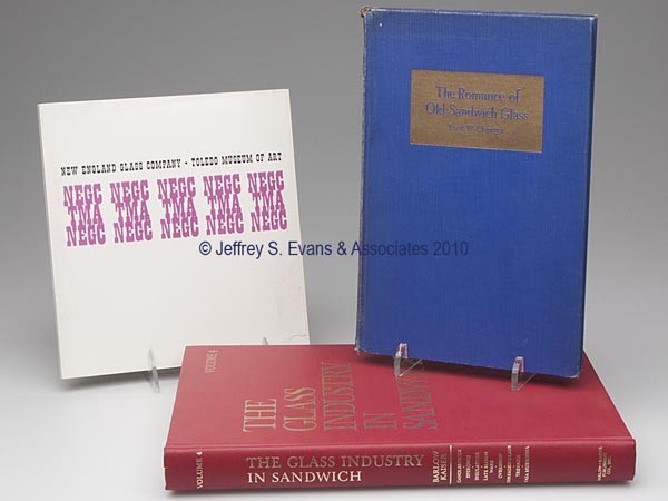 THREE SANDWICH AND NEW ENGLAND GLASS REFERENCE VOLUM: THREE SANDWICH AND NEW ENGLAND GLASS REFERENCE VOLUMES, comprising Barlow & Kaiser, "The Glass Industry in Sandwich," vol. 4, 1983, first edition, hard cover; Chipman, " The Romance of Old Sandwich Gl