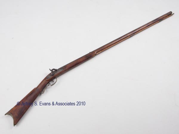 SIGNED "J. YOUNG" KENTUCKY-STYLE PERCUSSION LONG R: SIGNED "J. YOUNG" KENTUCKY-STYLE PERCUSSION LONG RIFLE maple full stock, signed on top of octagon barrel and with additional chain-like decoration, German silver oval inset on rear of stock, brass fur