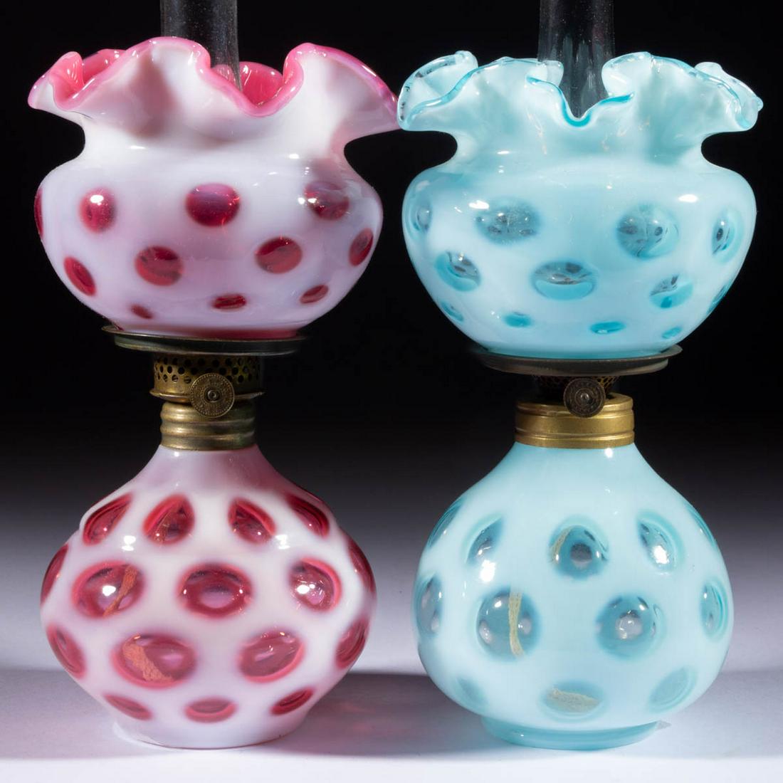 WINDOWS OPALESCENT GLASS MINIATURE LAMPS, LOT OF TWO (1 of 1)