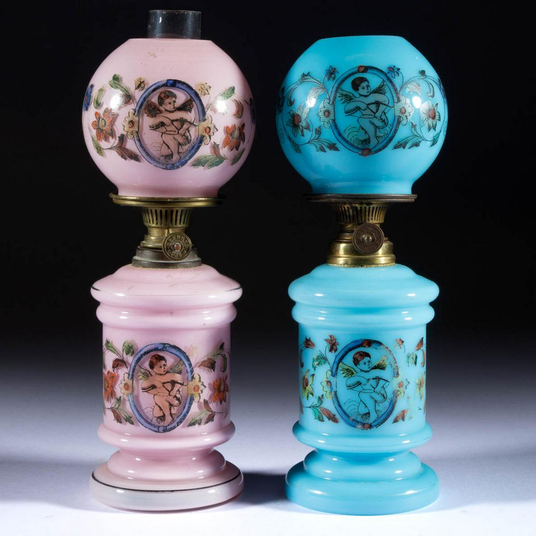 VICTORIAN DECORATED MINIATURE LAMPS, LOT OF TWO (1 of 1)