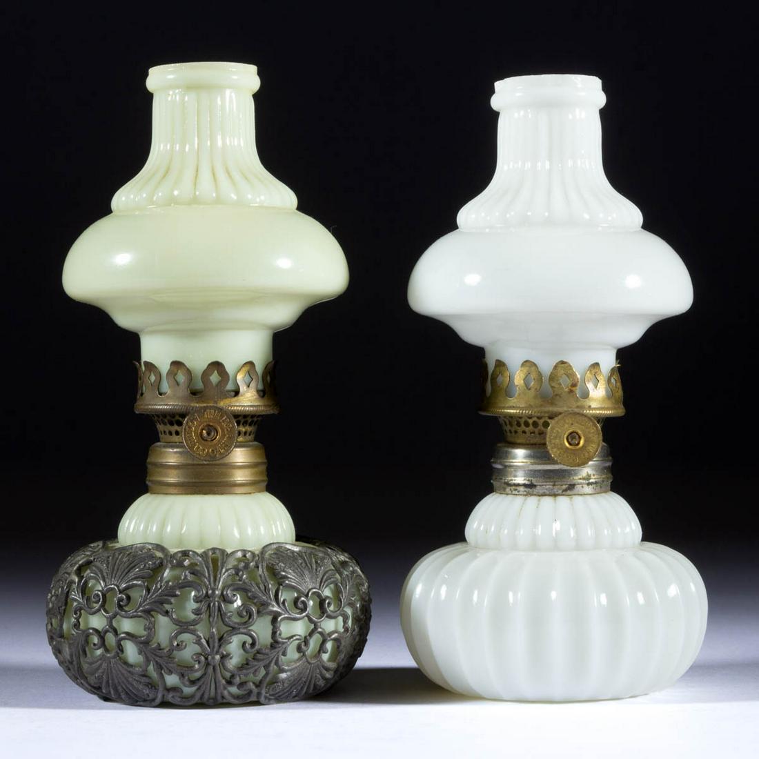 RIBBED PATTERN OPAQUE GLASS MINIATURE LAMPS, LOT OF TWO (1 of 1)
