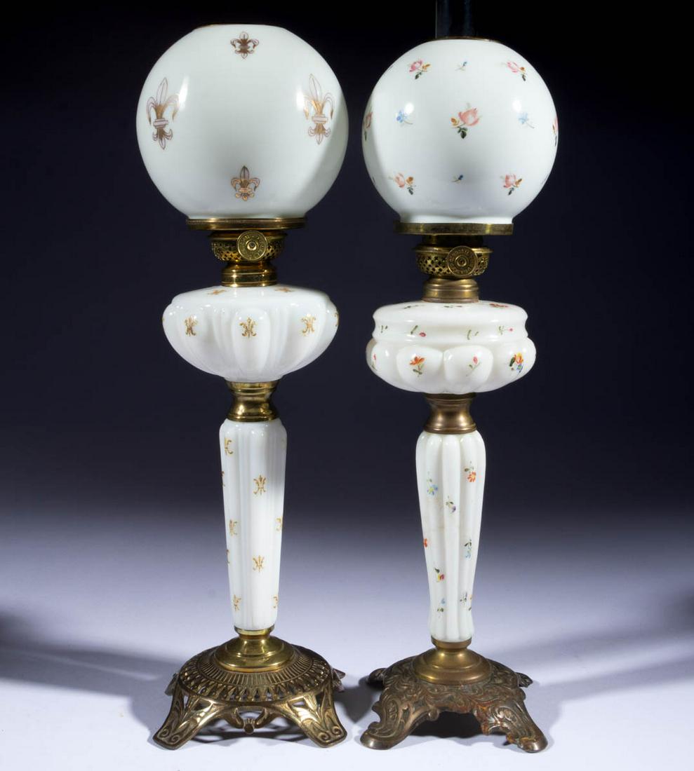 ASSORTED DECORATED OPAQUE GLASS JUNIOR BANQUET LAMPS, (1 of 1)