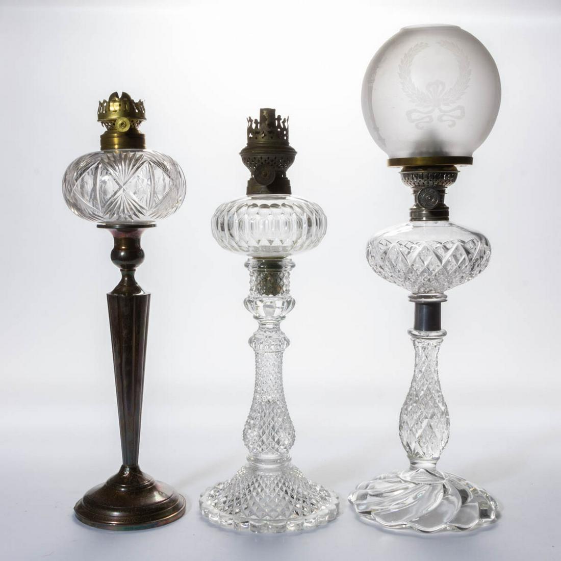 ASSORTED CUT AND PRESSED GLASS JUNIOR PEG LAMPS, LOT OF (1 of 1)