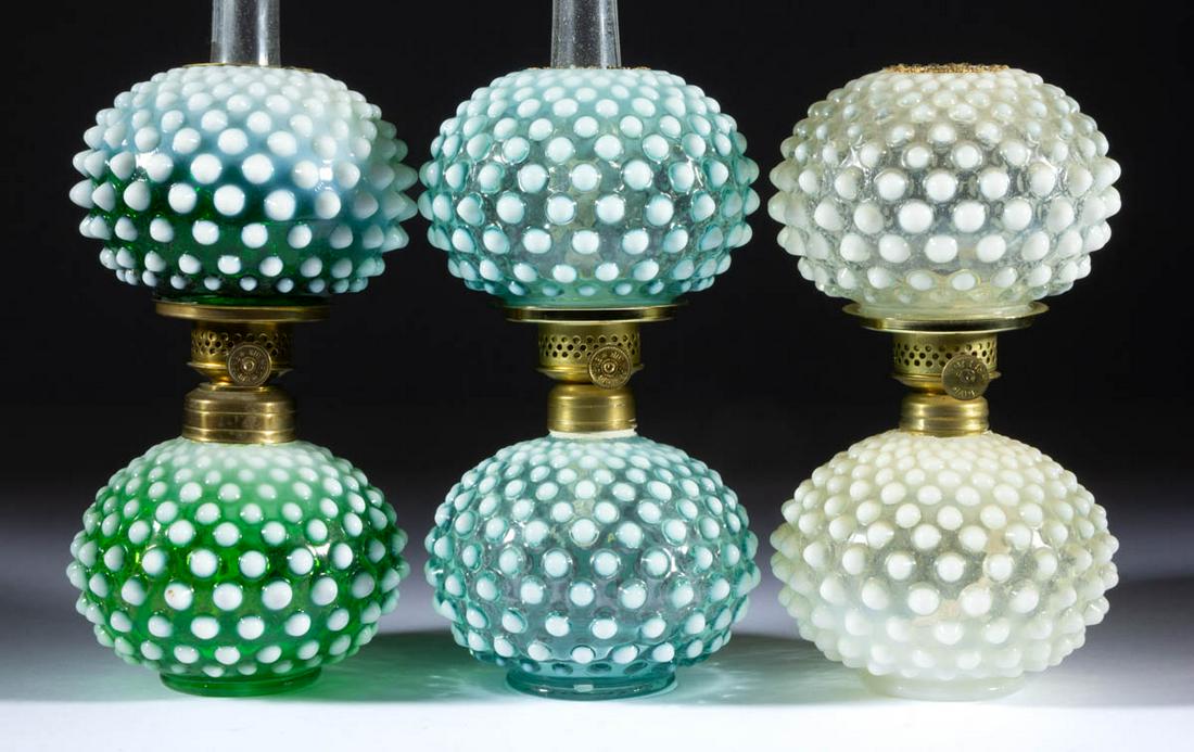 ASSORTED HOBNAIL OPALESCENT GLASS MINIATURE LAMPS, LOT (1 of 1)