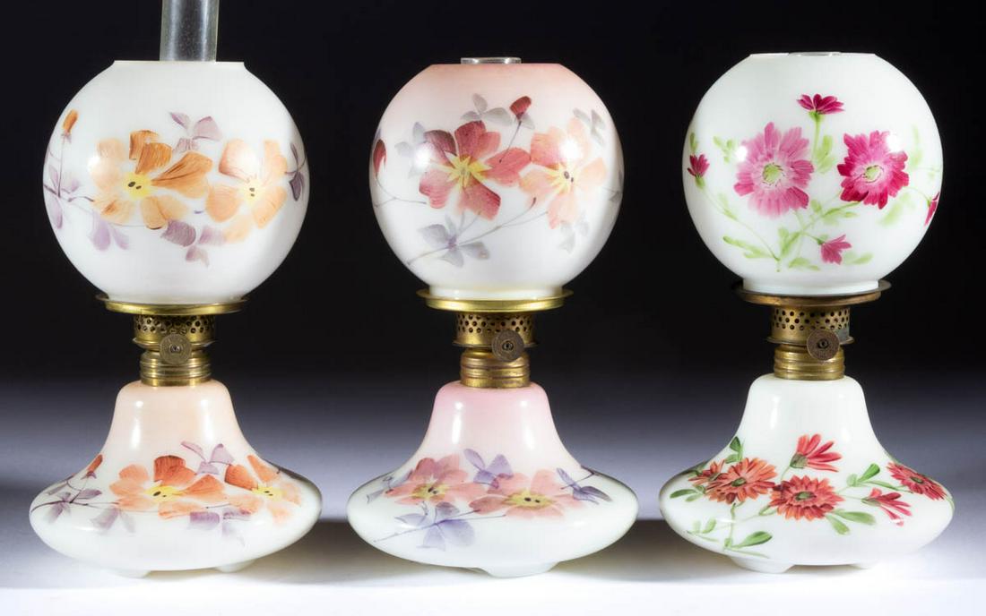 VICTORIAN DECORATED MINIATURE LAMPS, LOT OF FOUR (1 of 1)