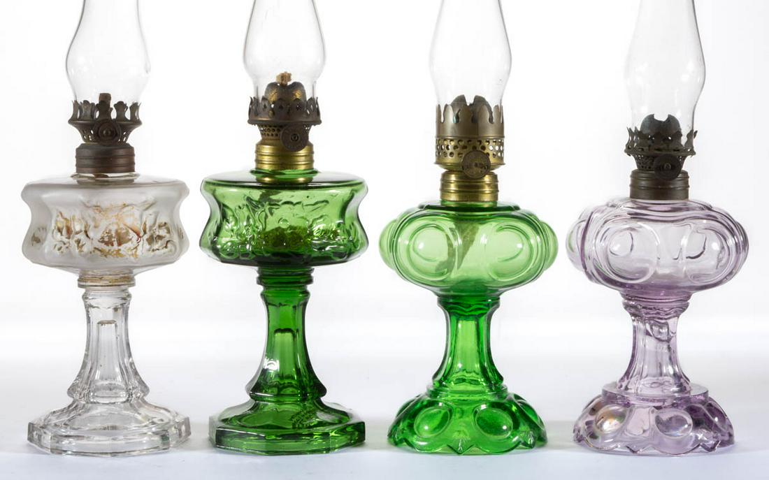 ASSORTED PRESSED GLASS MINIATURE LAMPS, LOT OF FOUR (1 of 1)