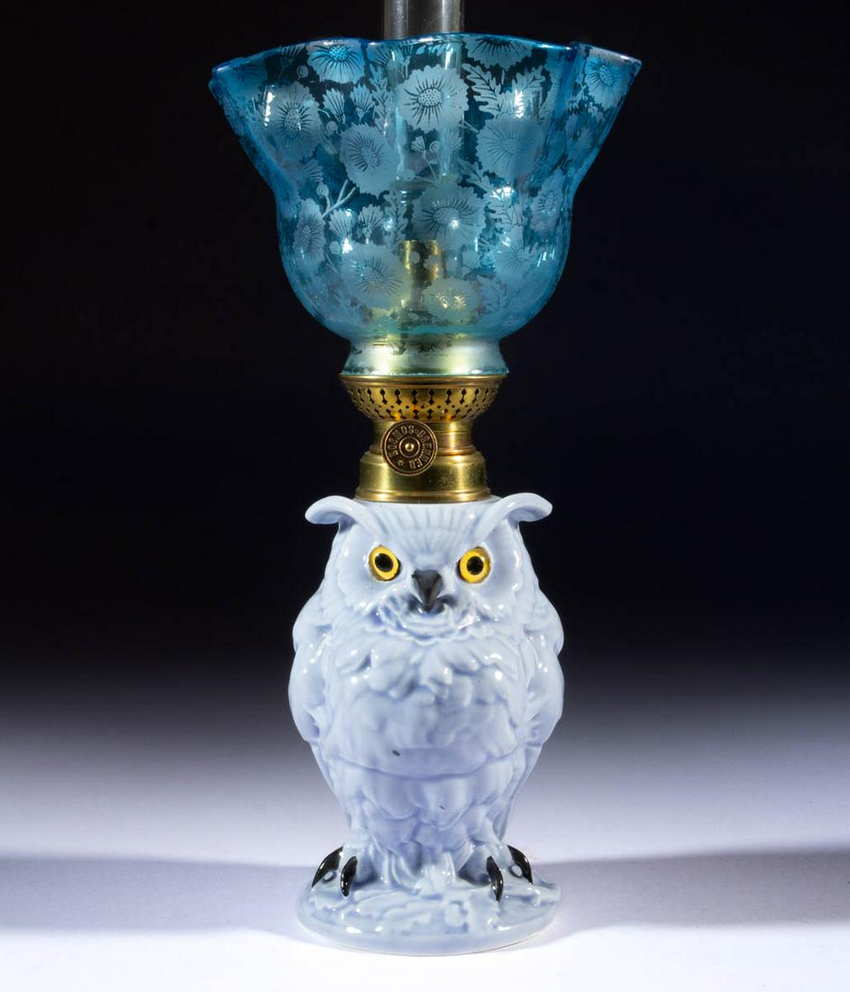 FRENCH PORCELAIN OWL FIGURAL MINIATURE LAMP (1 of 1)